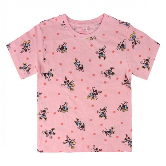 Памучна тениска розова с къс ръкав и принт Minnie Mouse за момиче Minnie Mouse 44954 