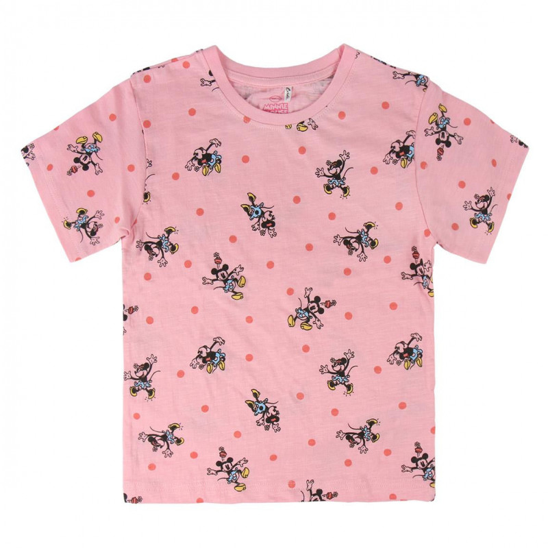 Памучна тениска розова с къс ръкав и принт Minnie Mouse за момиче  44954