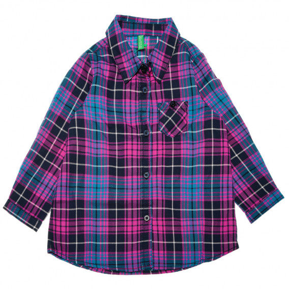 Памучна карирана риза с дълъг ръкав и страничен джоб за момиче Benetton 46003 