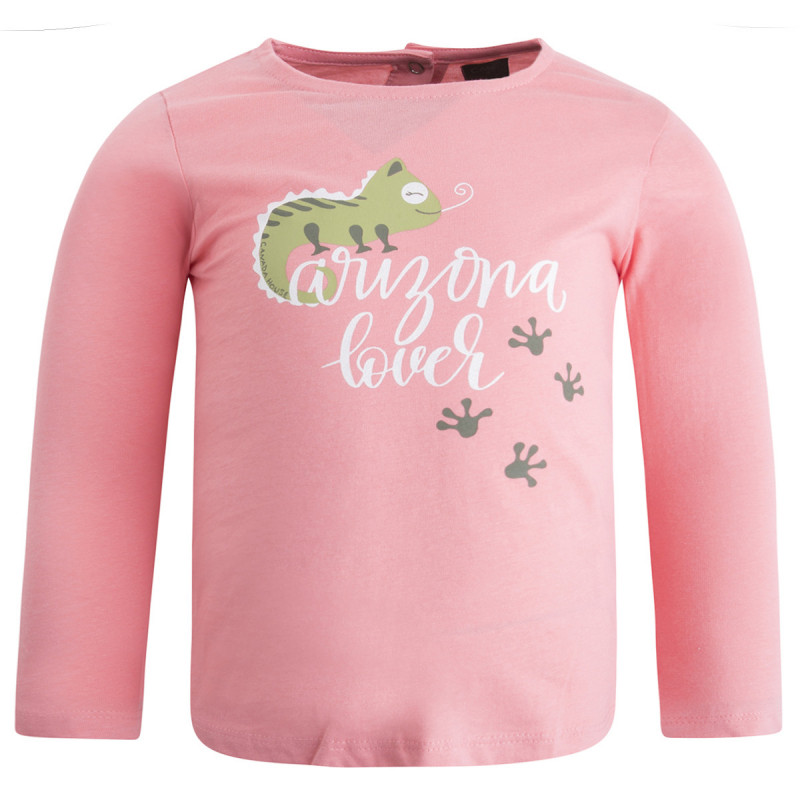 Canada House памучна розова блуза с дълъг ръкав и цветен принт за момиче  46085