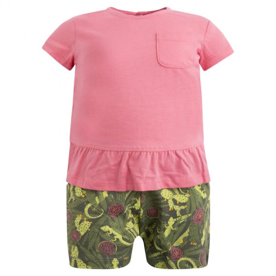 Canada House комплект от памучни розова блуза с къс ръкав и шарени къси панталони с ластик за момиче Canada House 46089 