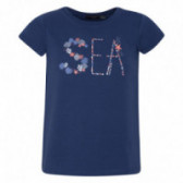 Памучна блуза с къс ръкав и цветен надпис SEA за момиче Canada House 46204 