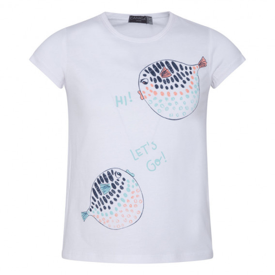 Класическа памучна тениска с къс ръкав и цветна щампа за момиче Canada House 46206 