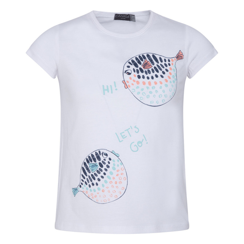 Класическа памучна тениска с къс ръкав и цветна щампа за момиче  46206