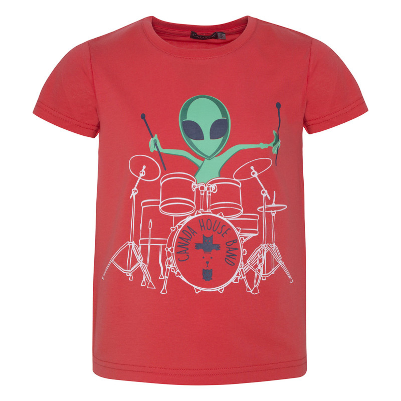 Canada House памучна блуза с къс ръкав и картинка на извънземен барабанист за момче  46264