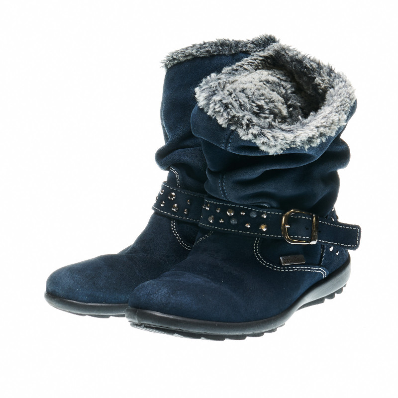 Зимни ботуши от естествен велур с катарама и капси в син цвят за момиче  48606