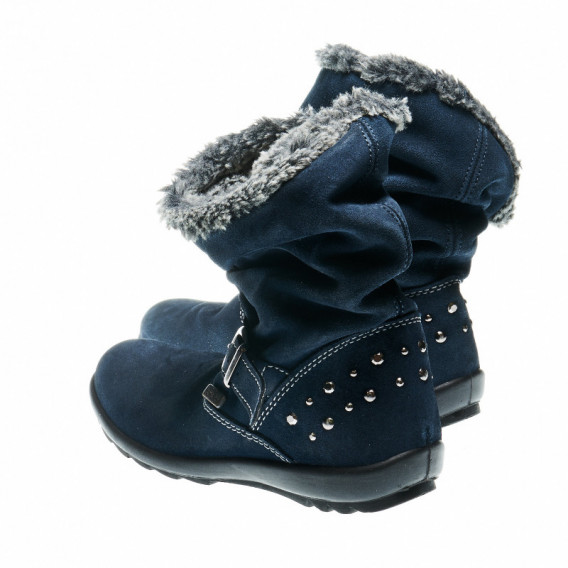 Зимни ботуши от естествен велур с катарама и капси в син цвят за момиче Bama 48607 2