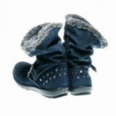 Зимни ботуши от естествен велур с катарама и капси в син цвят за момиче Bama 48609 4