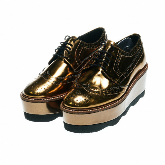Златисти обувки за момиче с връзки и равна платформа Elysess 48728 
