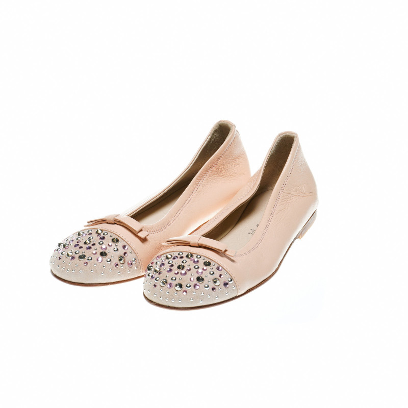 Розови официални обувки за момиче с декорация камъни и панделка  49045