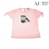Памучна розова блуза с къс ръкав и принт отпред  за бебе момиче Armani 50582 