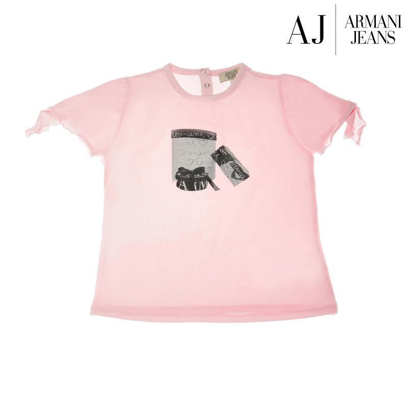 Памучна розова блуза с къс ръкав и принт отпред  за бебе момиче  50582