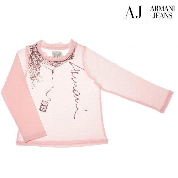 Памучна блуза с дълъг ръкав и нежен принт за бебе момиче Armani 50588 