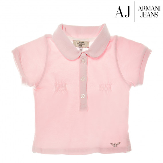 Памучна розова блуза с къс ръкав и яка за бебе момиче Armani 50595 