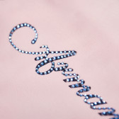 Памучна блуза с дълъг ръкав за момиче в розово с лого на марката с камъни Armani 50608 3