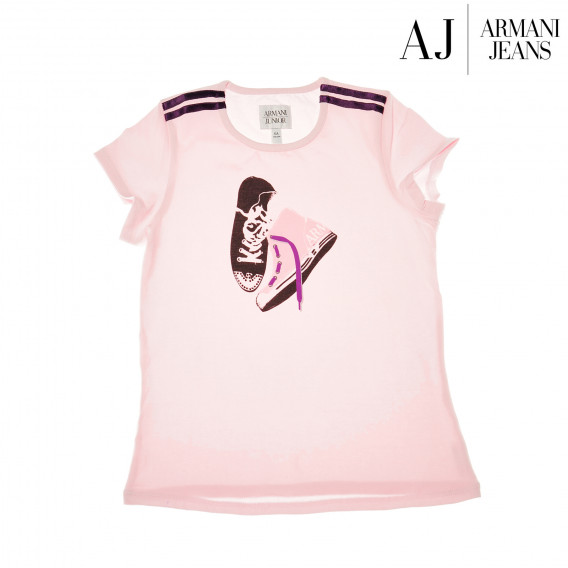Памучна блуза от трико с къс ръкав за момиче с картинка на кецове Armani 50615 