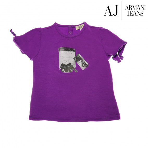 Памучна лилава блуза с къс ръкав за бебе момиче и щампа Armani 50622 