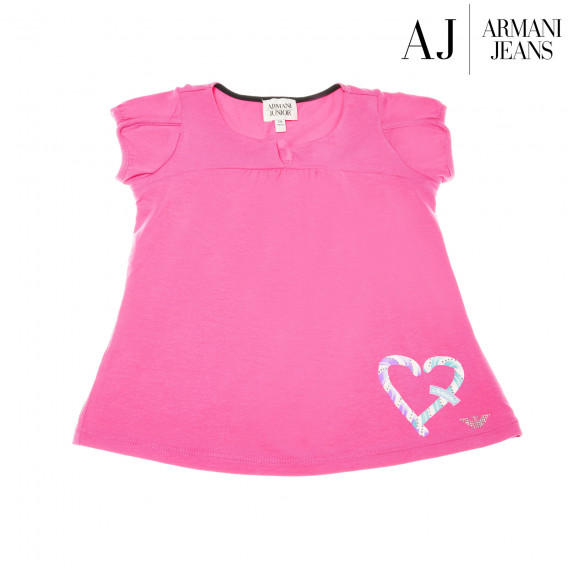 Разкроена памучна блуза с къс ръкав-крилце и принт на сърчице за момиче Armani 50626 