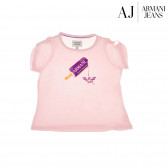 Памучна тениска със скъсен къс ръкав и лилав принт за момиче Armani 50633 