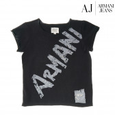 Памучна тениска с къс ръкав и сив принт на марката за момиче Armani 50643 