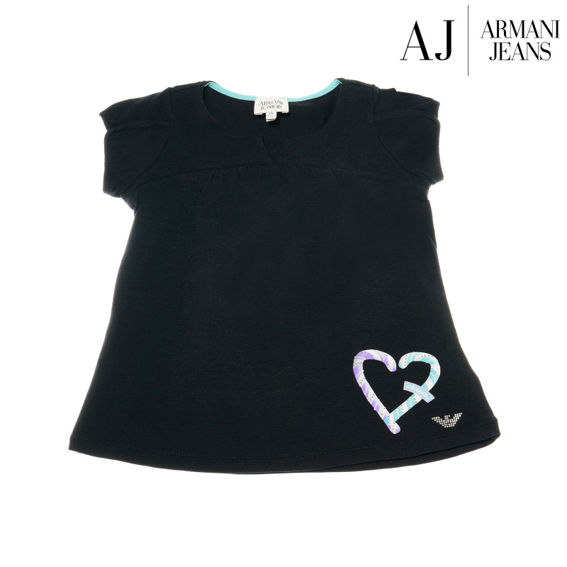 Памучна блуза Armani  с шампа на сърце с къс ръкав за момиче  50647