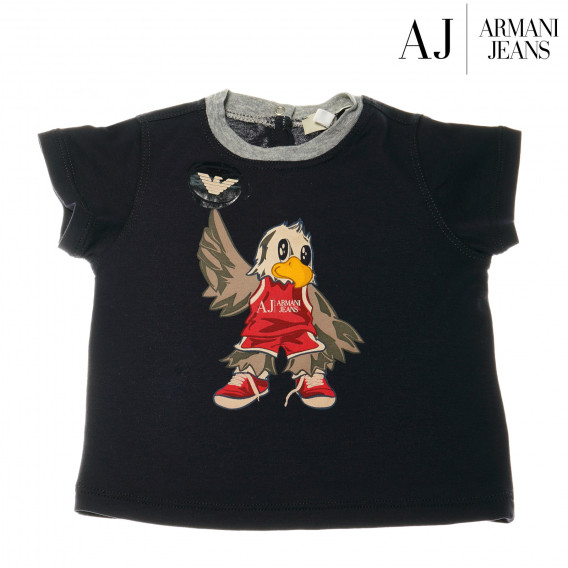 Памучна блуза черна с къс ръкав за бебе момиче и щампа Armani 50656 