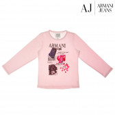 Розова Armani памучна блуза с дълъг ръкав за момиче  Armani 50680 