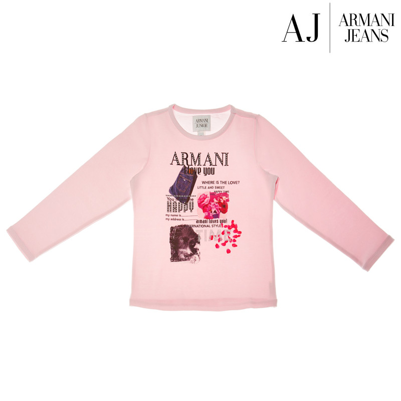 Розова Armani памучна блуза с дълъг ръкав за момиче   50680