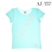 Памучна синя тениска с лого и пайети за момиче Armani 50692 