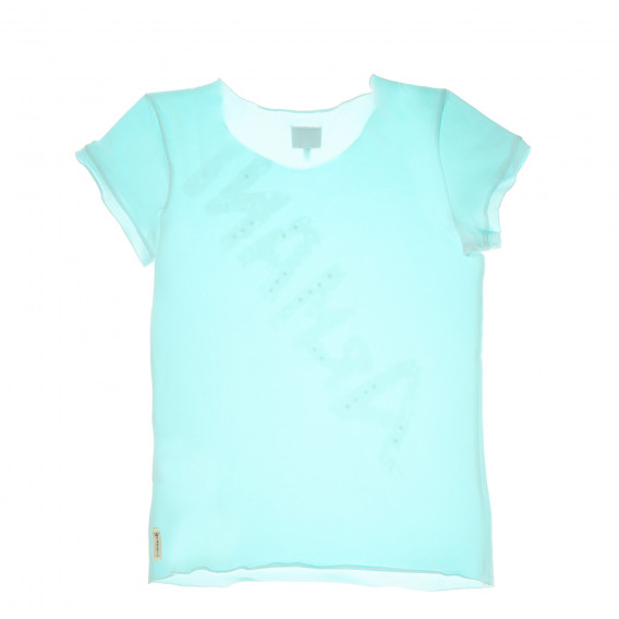 Памучна синя тениска с лого и пайети за момиче Armani 50693 2