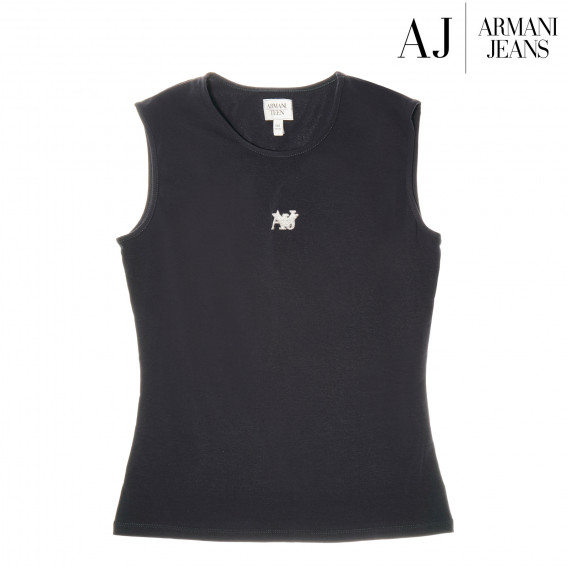 Памучна блуза без ръкави за момиче с апликация лого на марката Armani 50706 