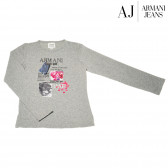 Спортно-елегатна сива памучна блуза с дълъг ръкав за момиче в сиво Armani 50713 