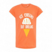 Памучна оранжева блуза с надпис ICE CREAM с къс ръкав за момиче Name it 50754 