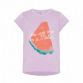  Лилава памучна тениска с графичен принт за момиче Name it 50757 