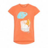 Памучна оранжева блуза с къс ръкав и принт коктейл за момиче Name it 50769 