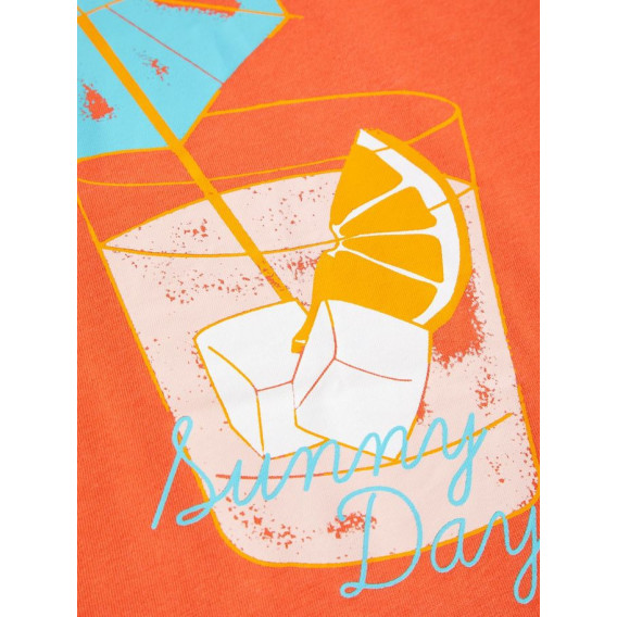 Памучна оранжева блуза с къс ръкав и принт коктейл за момиче Name it 50772 4