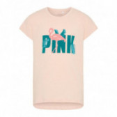 Памучна розова блуза с къс ръкав и принт фламинго за момиче Name it 50773 