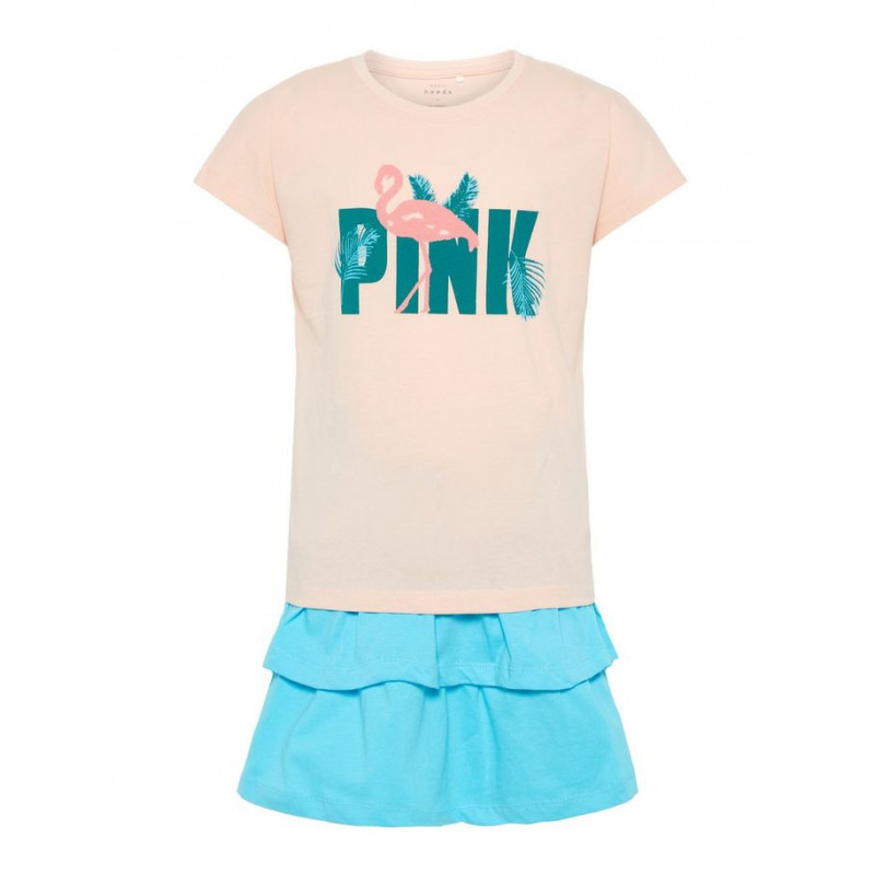 Комплект памучни пола и блуза с принт на фламинго за момиче  50787