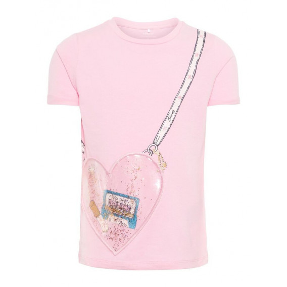Блуза с къс ръкав от органичен памук за момиче в светло розово Name it 50910 