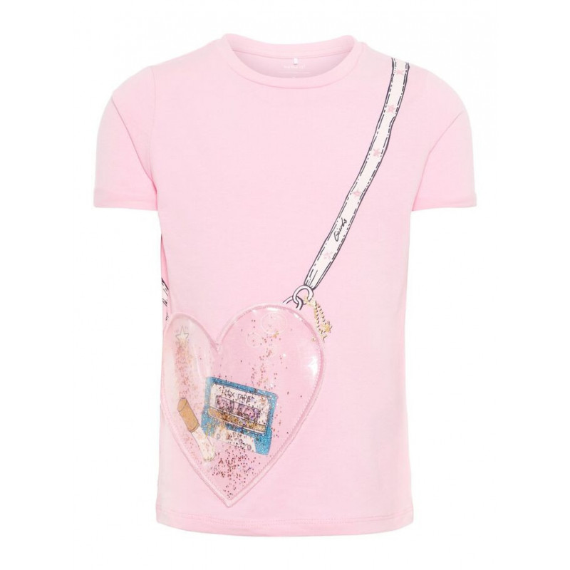 Блуза с къс ръкав от органичен памук за момиче в светло розово  50910