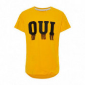 Блуза с къс ръкав от органичен памук в жълто с надпис OUI за момиче  Name it 50919 