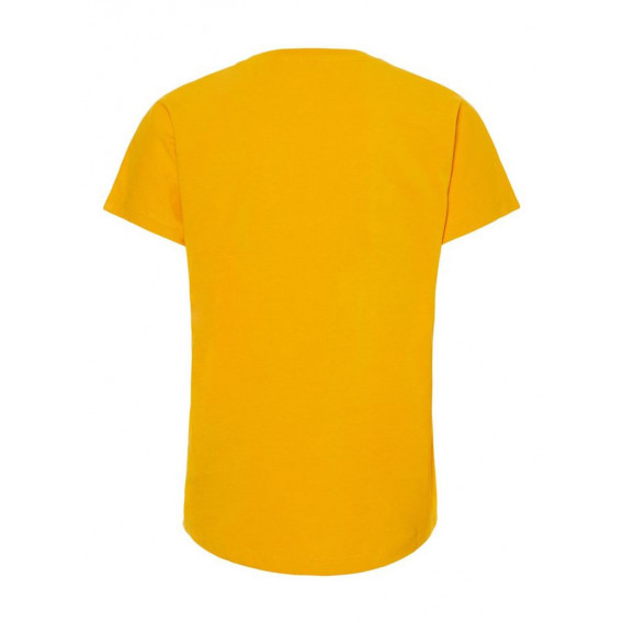 Блуза с къс ръкав от органичен памук в жълто с надпис OUI за момиче  Name it 50920 2