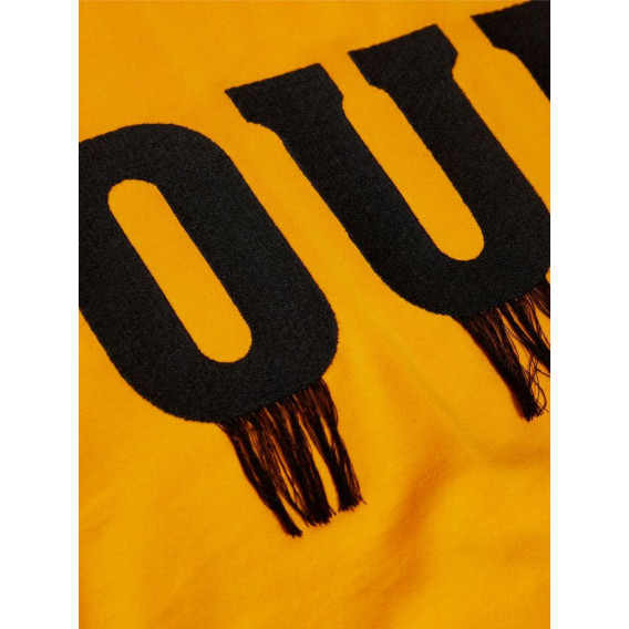 Блуза с къс ръкав от органичен памук в жълто с надпис OUI за момиче  Name it 50922 4