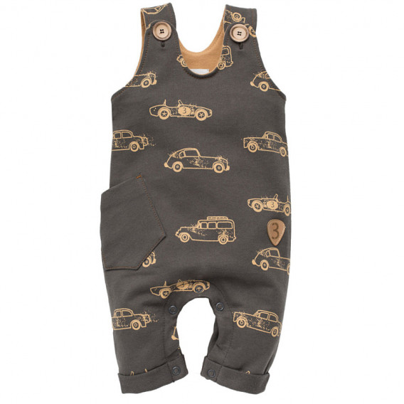 памучен гащеризон без ръкави с бежови колички за бебе момче Pinokio 51261 