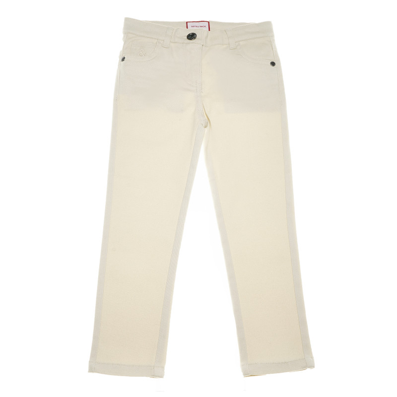 Панталони за момиче с вътрешен регулиращ се ластик гайки за колан, бели  51867