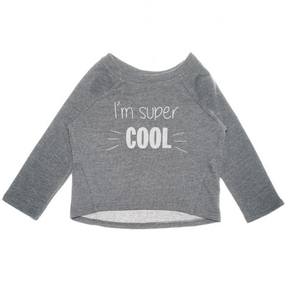 Сива блуза с дълъг ръкав и надпис "I'm super cool"  за момиче  Little Celebs 52077 