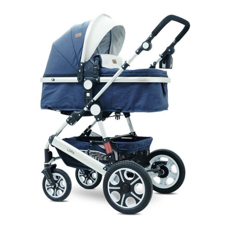 комбинирана количка LORA SET с кош за новородено Dark Blue BIRDS за момче  53815