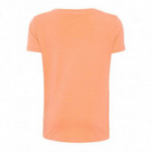 Памучна оранжева блуза с къс ръкав и възел долу за момиче Name it 54210 2