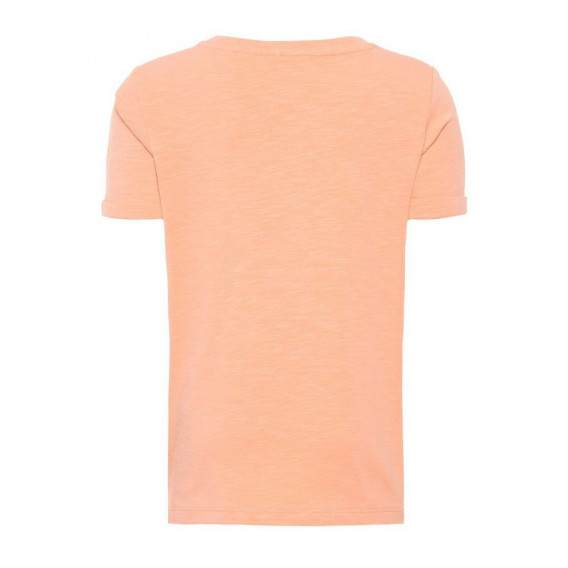 Памучна блуза с къс ръкав и щампа за момче в коралов цвят Name it 54252 2