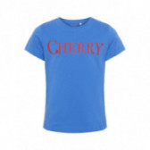 Синя памучна блуза надпис CHERRY за момиче Name it 54264 